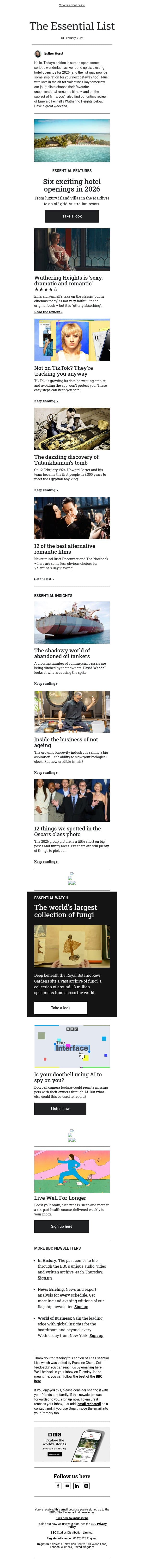 The most anticipated hotel openings of 2026 email from BBC screenshot