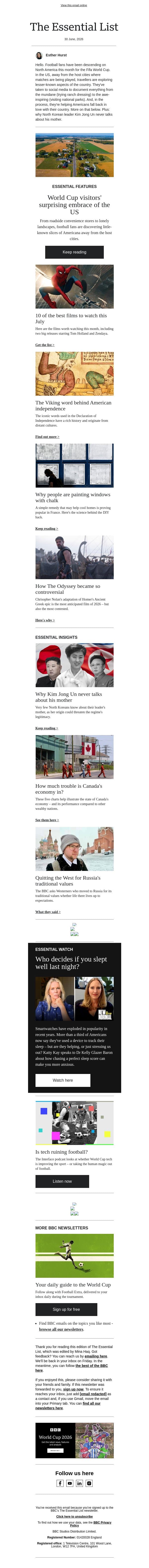 The US that World Cup fans didn't expect to love email from BBC screenshot