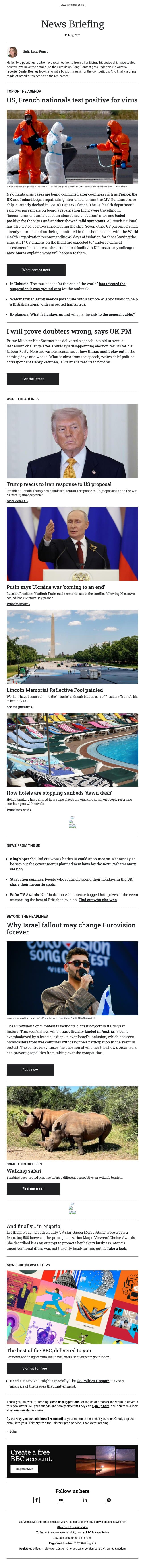 New hantavirus cases confirmed email from BBC screenshot