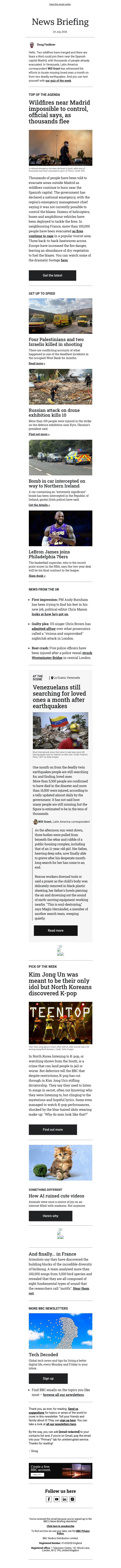 Spain's wildfires near Madrid email from BBC screenshot