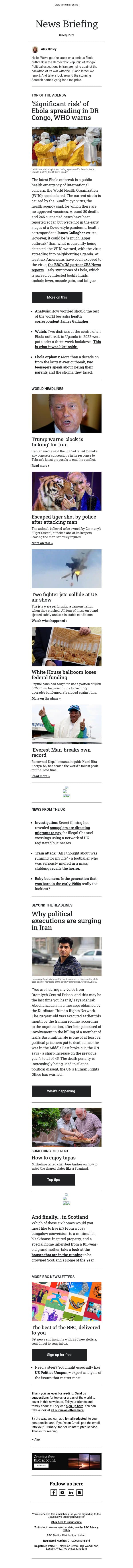 Ebola outbreak declared global emergency email from BBC screenshot