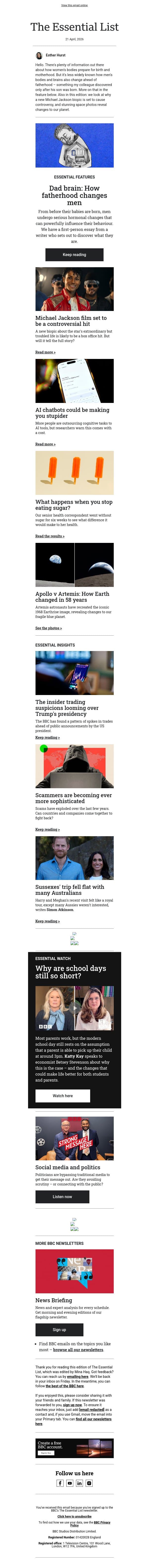 How fatherhood rewires men's minds email from BBC screenshot