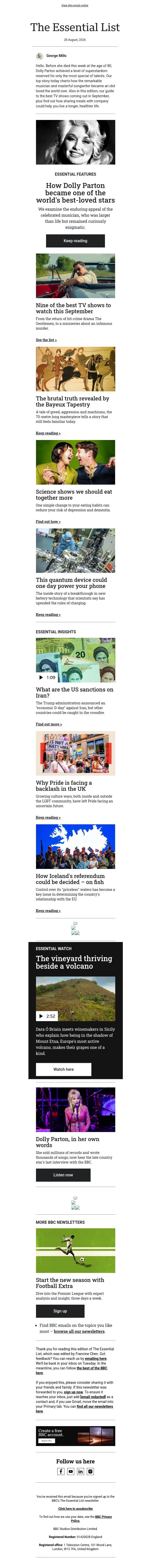 Dolly Parton's enduring appeal email from BBC screenshot