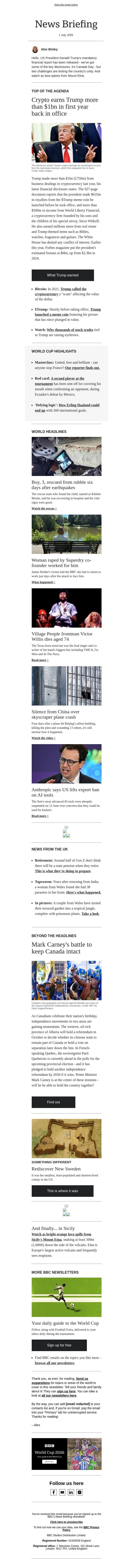 How much Trump made last year email from BBC screenshot