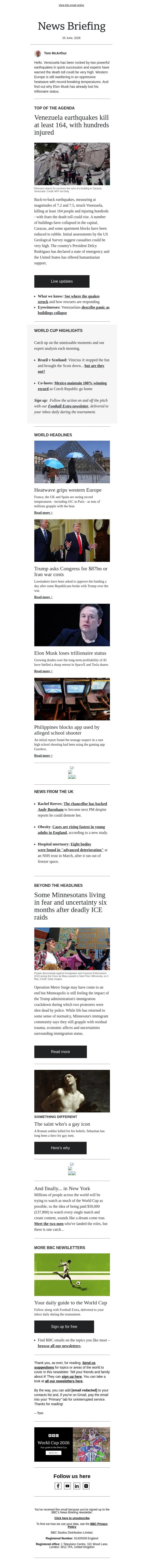 Double quakes shake Venezuela email from BBC screenshot
