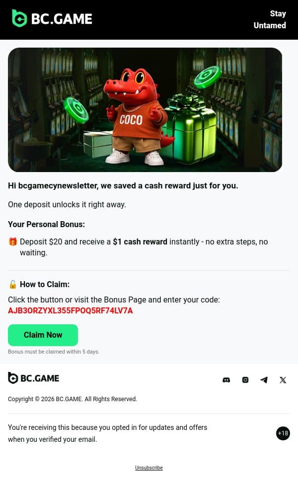 💵 Big wins start with your bonus email from BC.Game screenshot