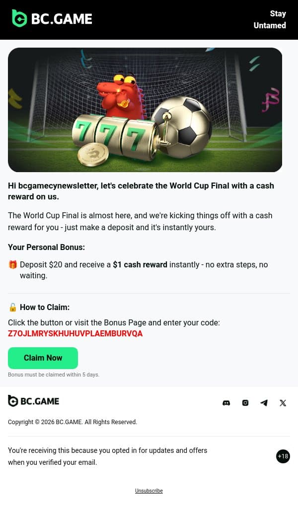 🔥 Ready for the World Cup Final? email from BC.Game screenshot