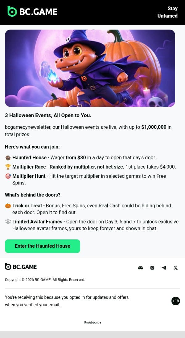 Dare to Open This Door? 🎃 email from BC.Game screenshot