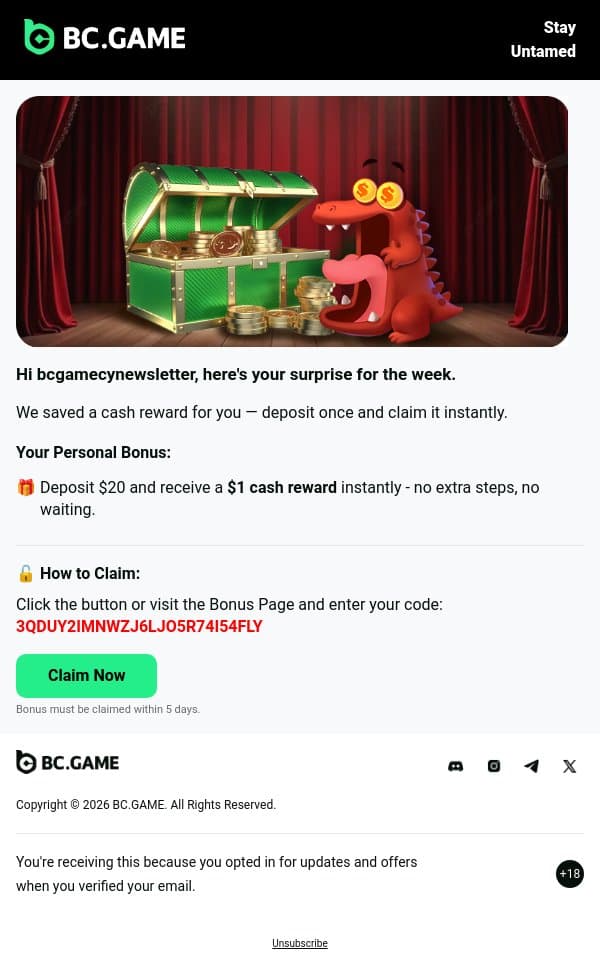 🔥 Deposit & get cash — instantly email from BC.Game screenshot