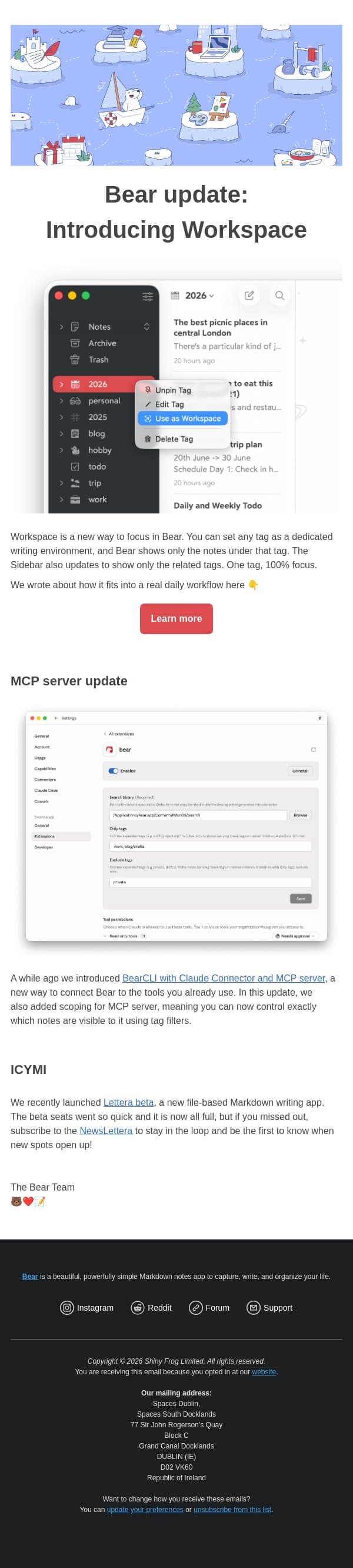 🐻🚀 Bear Update: Introducing Workspace email from Bear screenshot