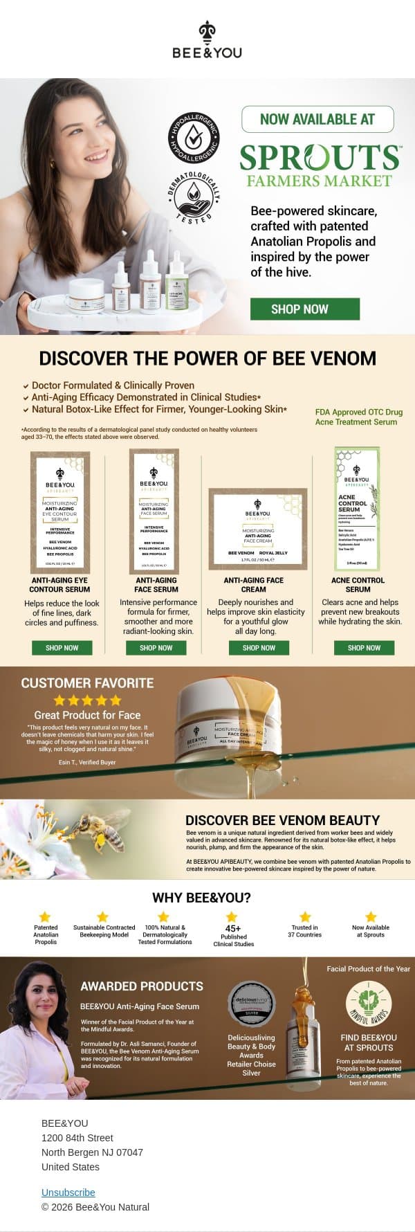 🐝 Now Available at Sprouts: Discover Bee-Powered Skincare by BEE&YOU email from Bee & You screenshot