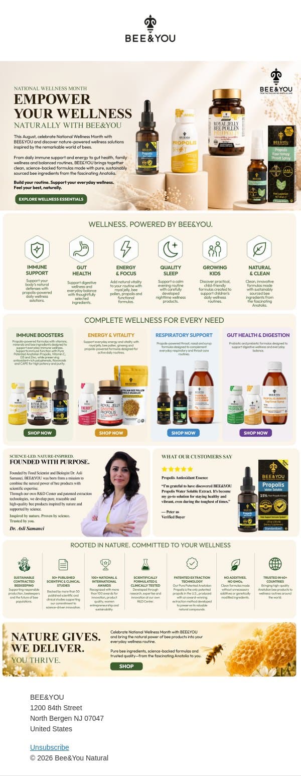 National Wellness Month: BEE Well with BEE&YOU 💛 email from Bee & You screenshot