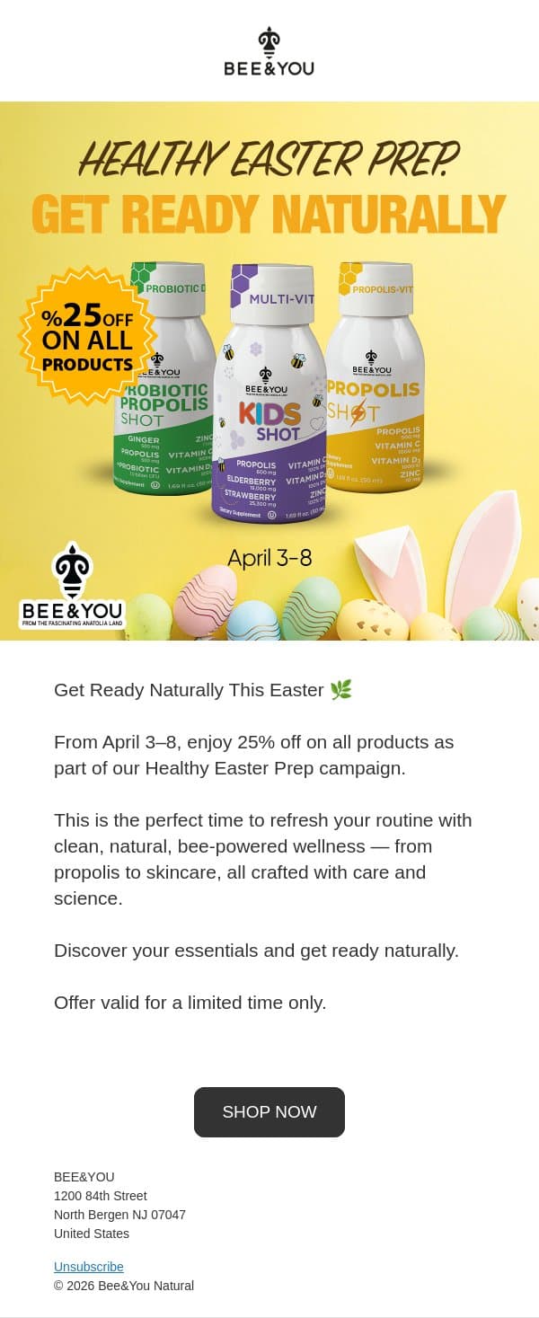 Last Day ⏰ Get Ready Naturally This Easter 🌿 email from Bee & You screenshot
