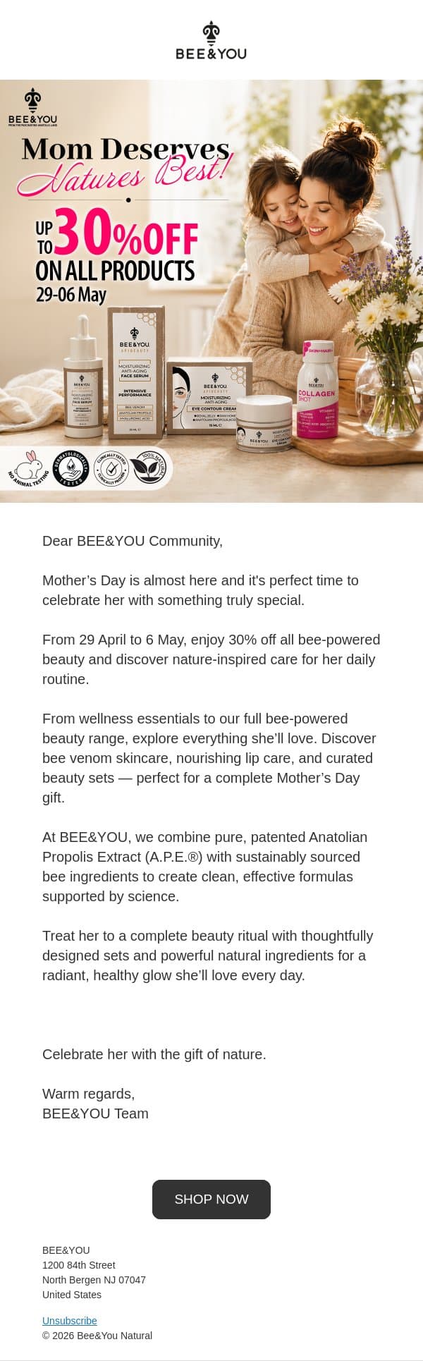 💖 You Asked, We Listened — Mother’s Day Sale Extended Until Tonight! ⏰ email from Bee & You screenshot