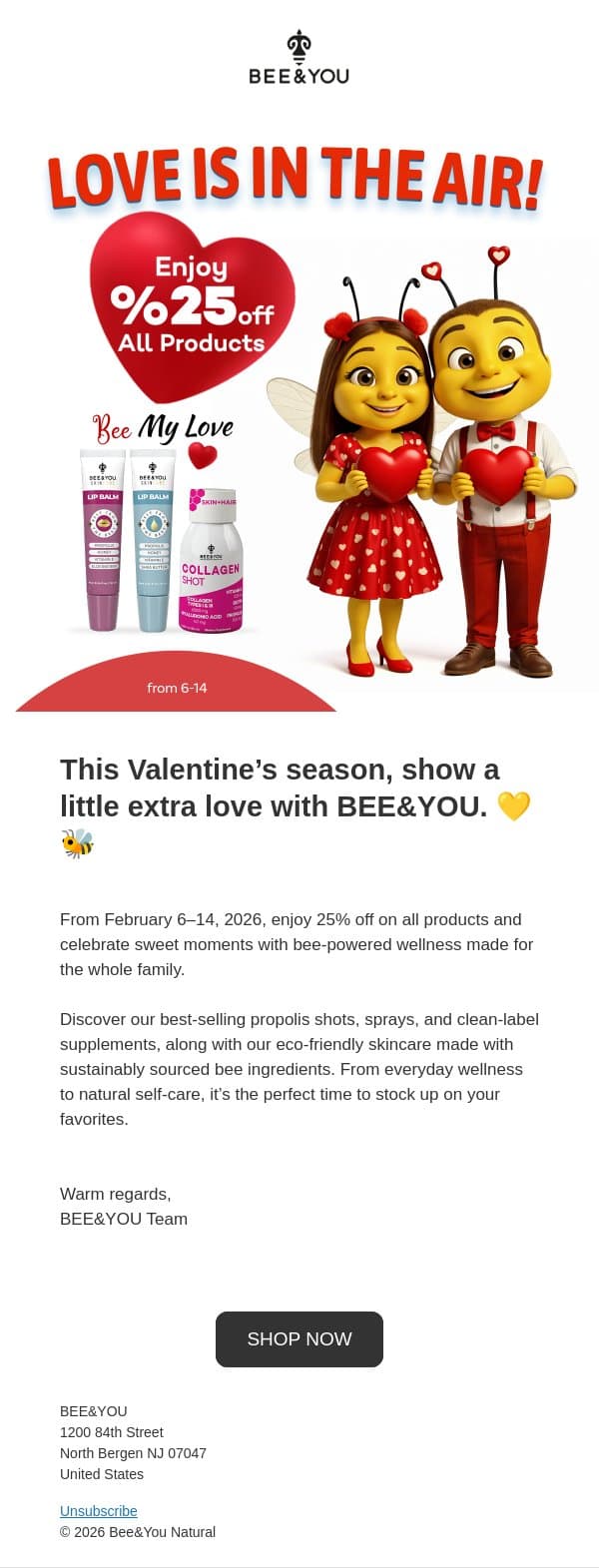 Bee My Baby Sales 🐝💛 | Feb 6–14, 2026 email from Bee & You screenshot
