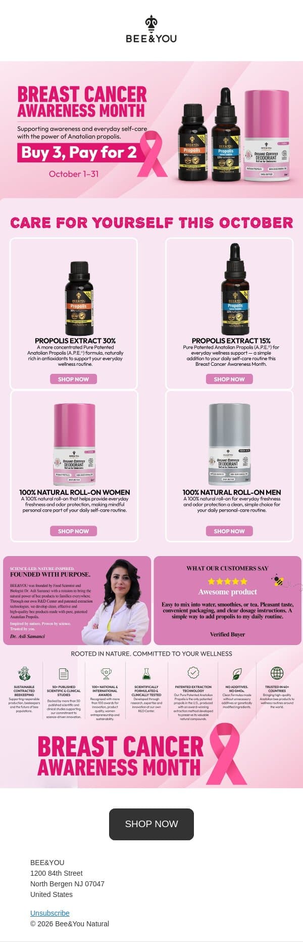 Breast Cancer Awareness Month with BEE&YOU email from Bee & You screenshot