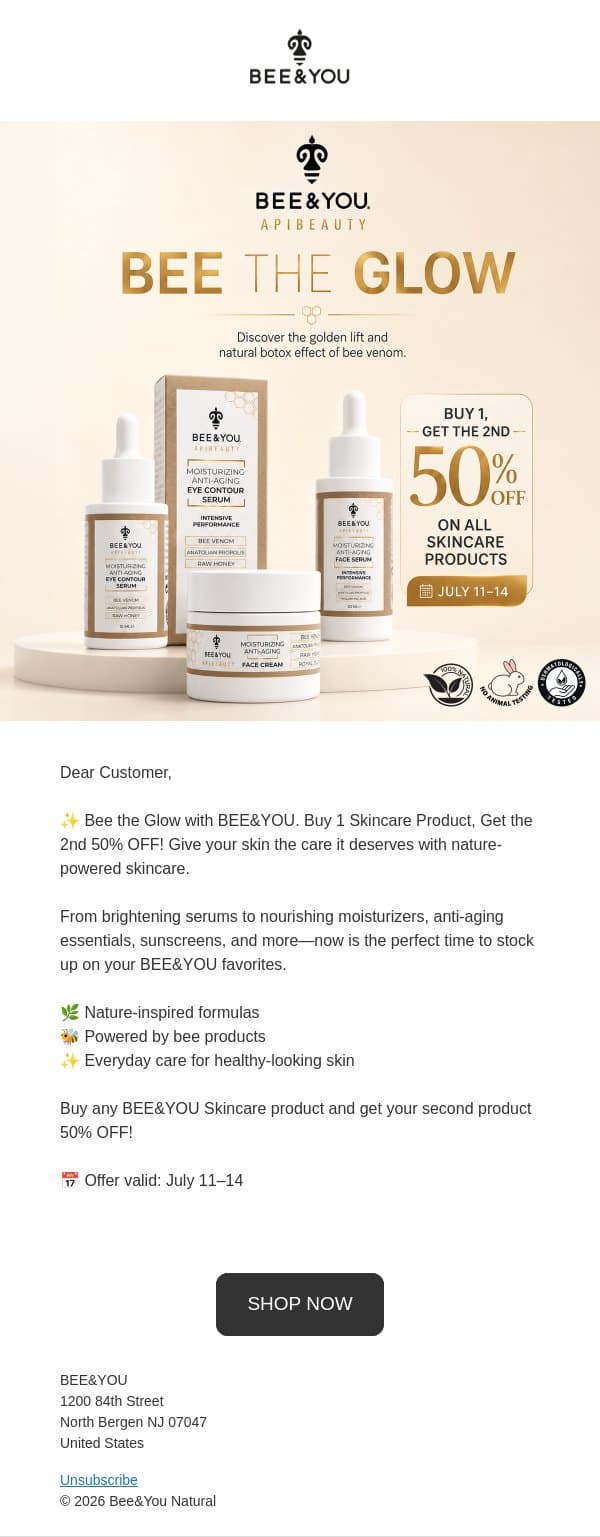 🐝✨ Bee the Glow! Grab up to 50% OFF email from Bee & You screenshot