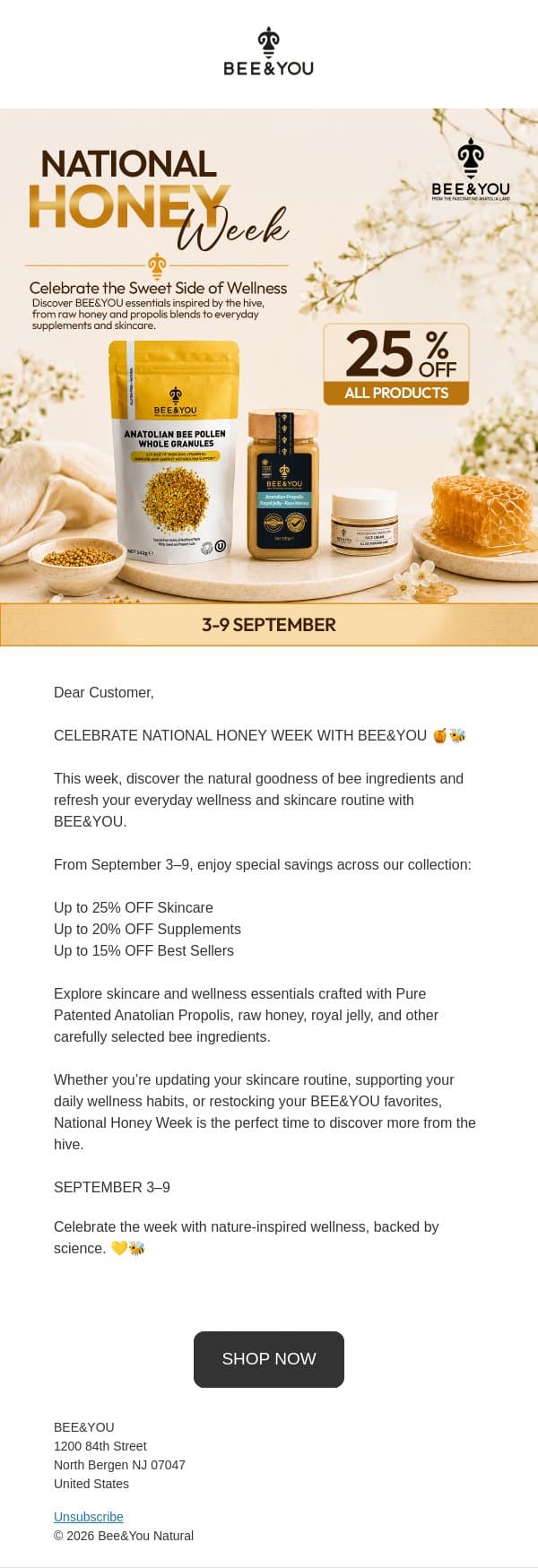 🍯 National Honey Week is here! email from Bee & You screenshot