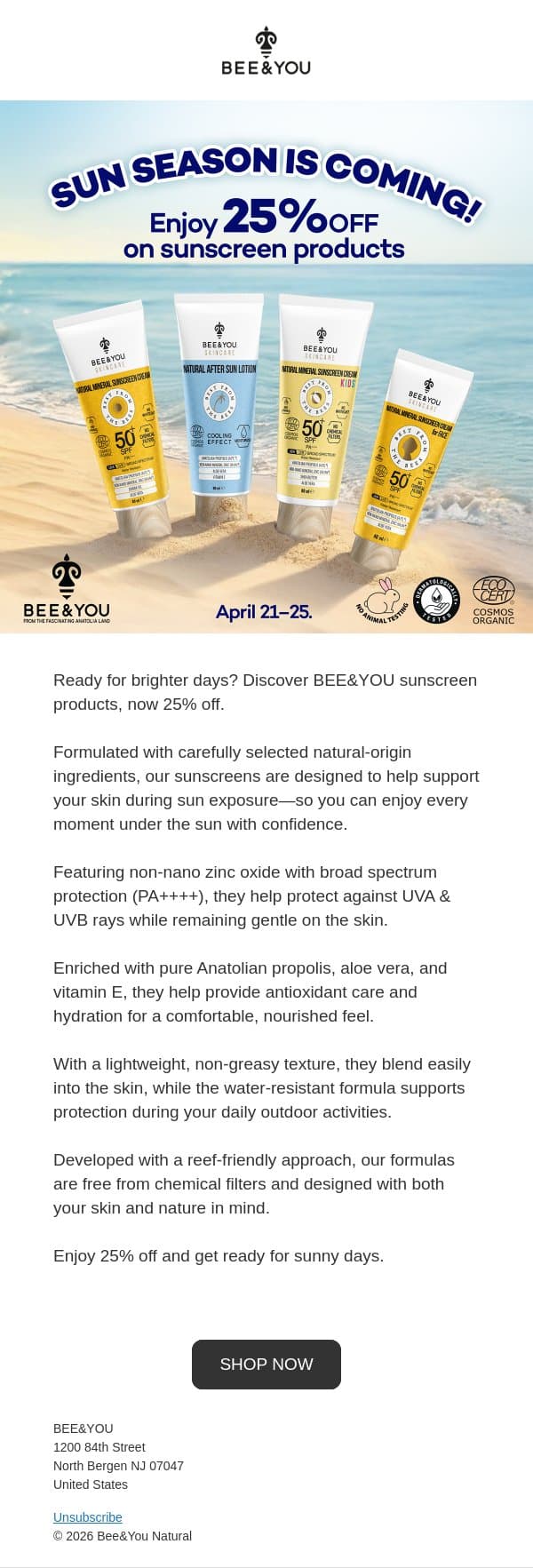 LAST DAY LAST HOUR ⏰ Sun Festival is here ☀️ email from Bee & You screenshot