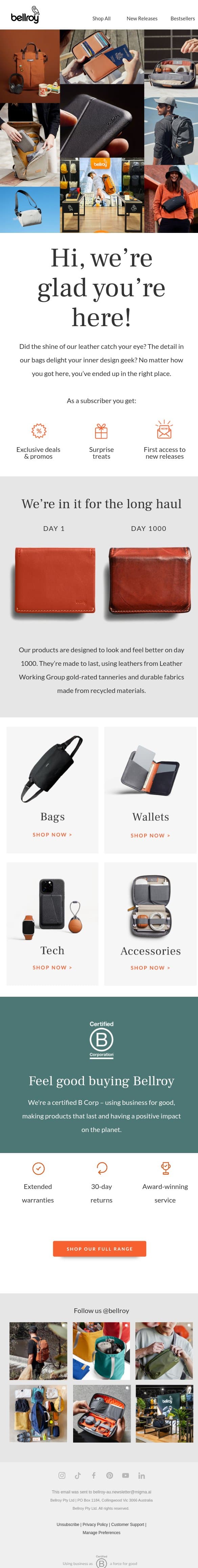 Thrilled to have you with us! email from Bellroy screenshot