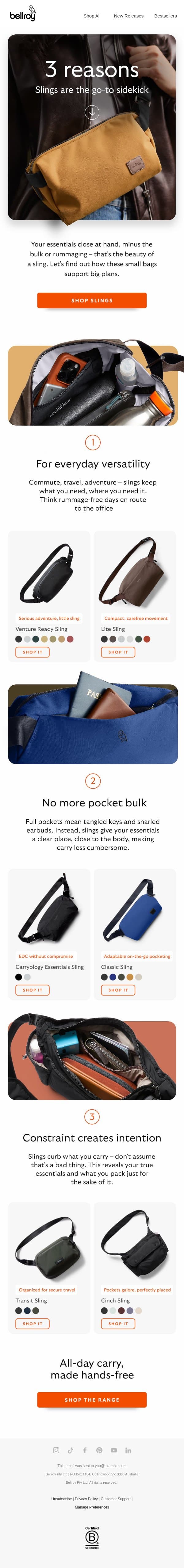 What makes a sling the essential sidekick? email from Bellroy screenshot