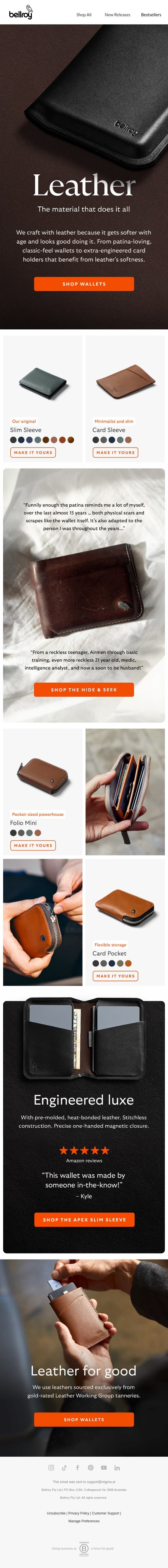 The leather paradox email from Bellroy screenshot