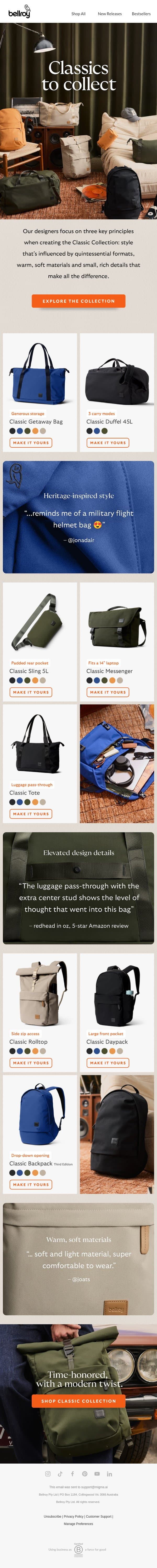 True style never fades email from Bellroy screenshot