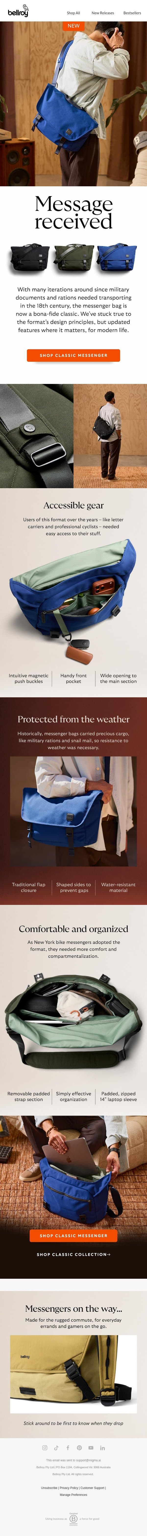 New: Classic Messenger email from Bellroy screenshot