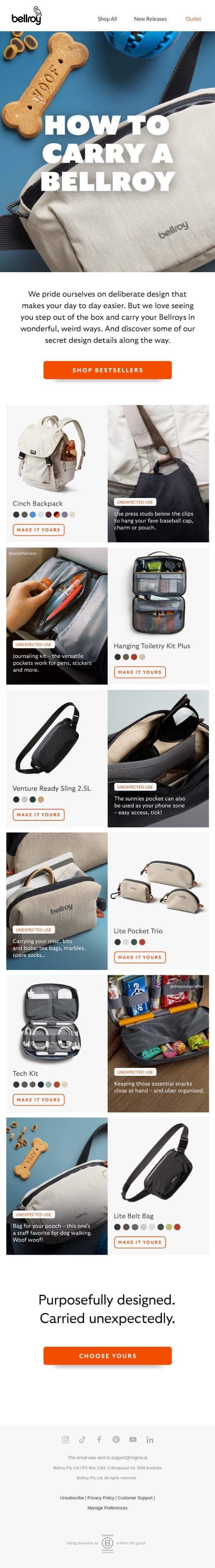You can use it for WHAT? email from Bellroy screenshot
