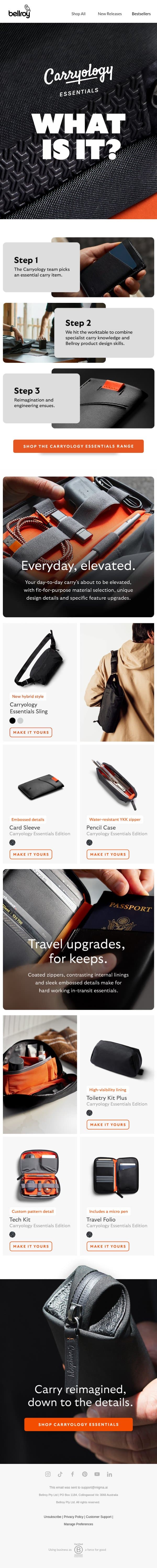 Level up your essentials email from Bellroy screenshot