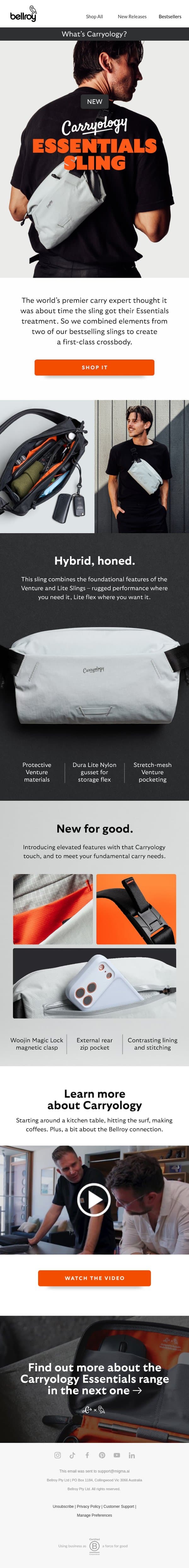 Carry specialists take on the sling email from Bellroy screenshot