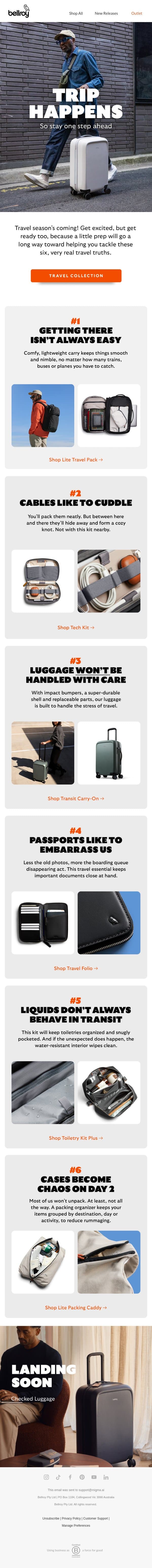 6 annoying travel truths email from Bellroy screenshot