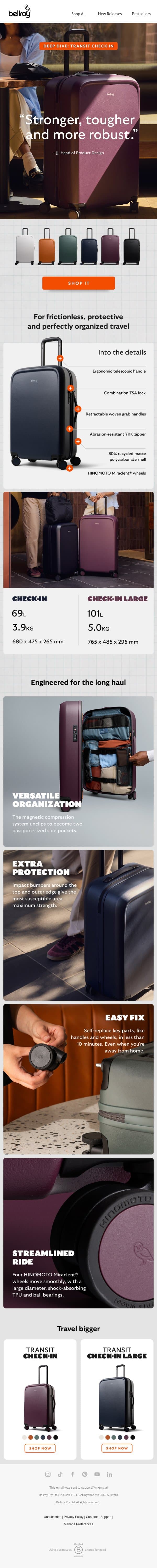 Transit Check-In: made for frictionless travel email from Bellroy screenshot