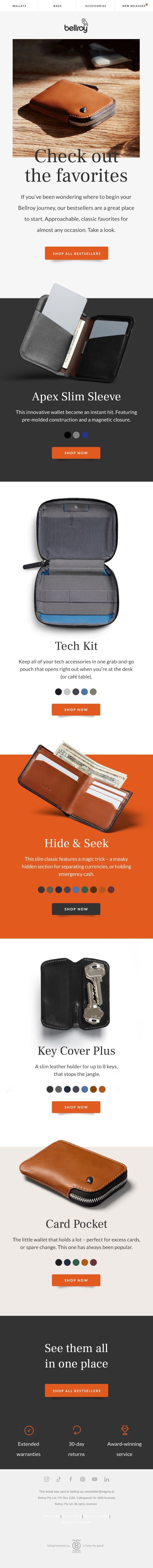 Check out our bestsellers. email from Bellroy screenshot