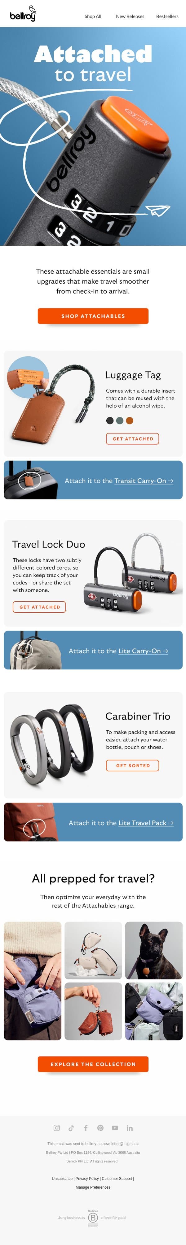 Airport connections email from Bellroy screenshot