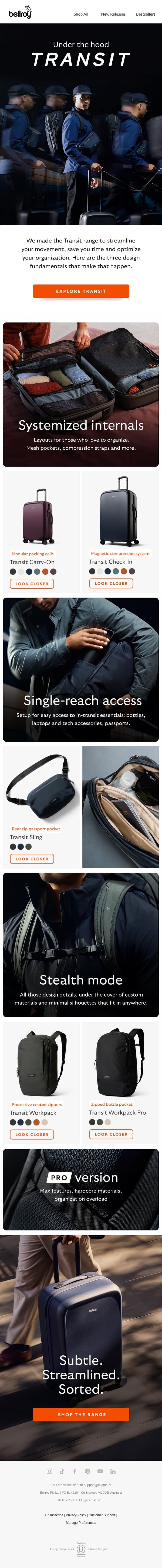 Transit design tricks, revealed. email from Bellroy screenshot