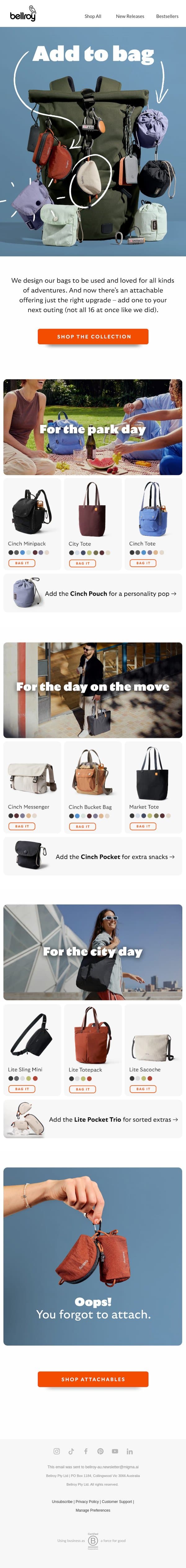 Bag a combo email from Bellroy screenshot