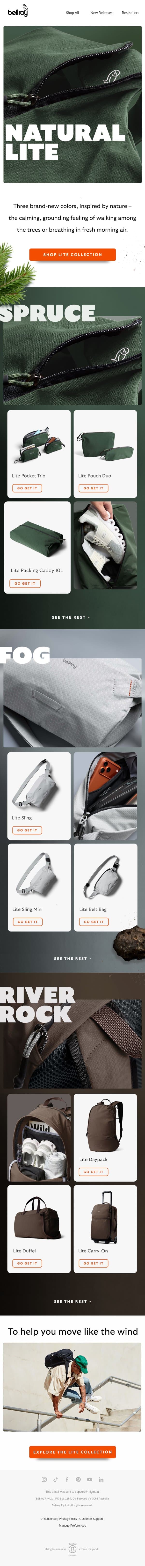 Cool mornings and forest walks are calling email from Bellroy screenshot
