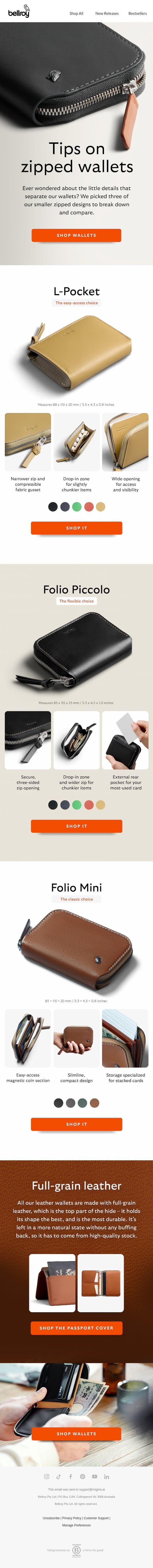 Which zipped wallet’s right for you? email from Bellroy screenshot