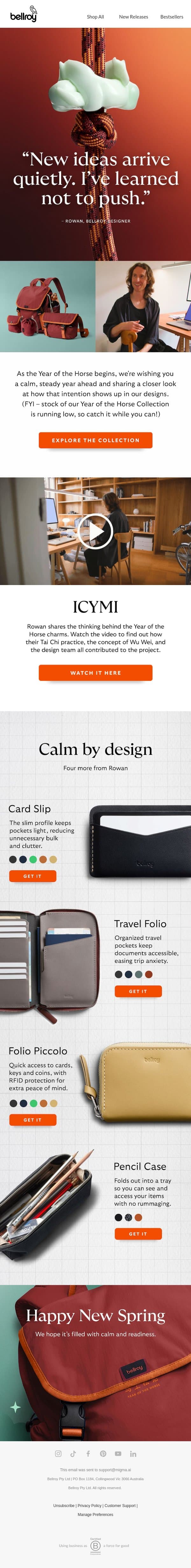 Gear for a calmer year email from Bellroy screenshot