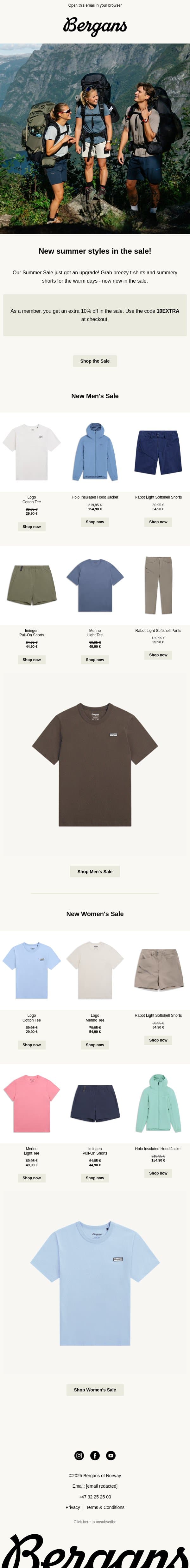 Upgrade! New summer styles now in the sale! email from Bergans screenshot