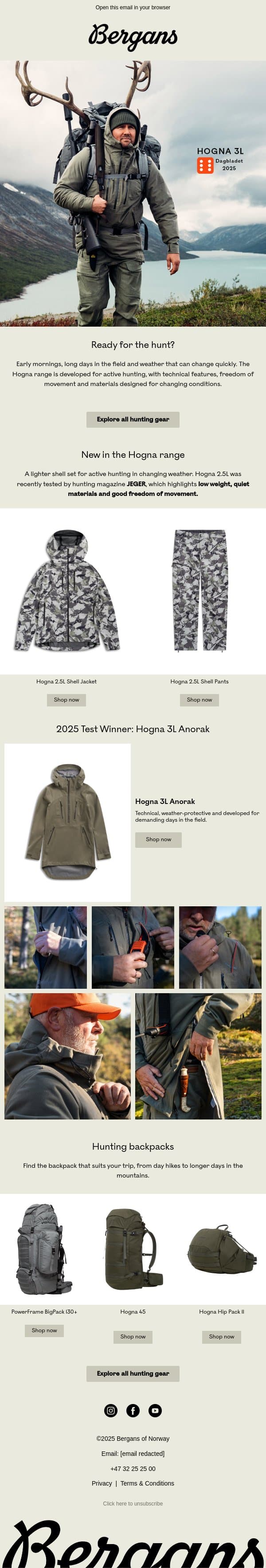 Ready for the hunt? email from Bergans screenshot