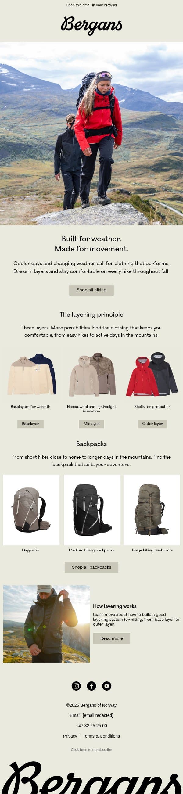 Ready for a hike? email from Bergans screenshot