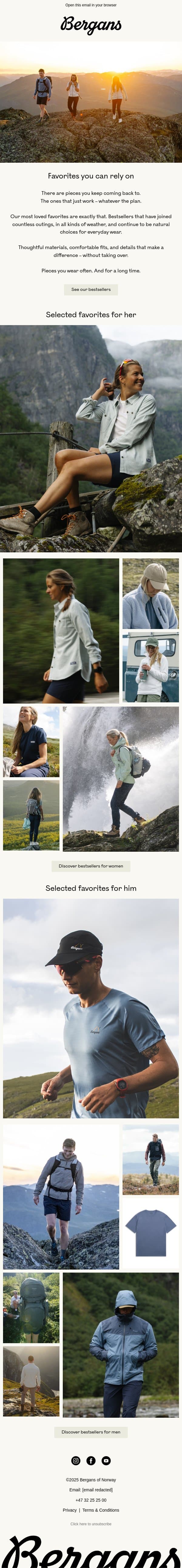 Our most loved pieces email from Bergans screenshot