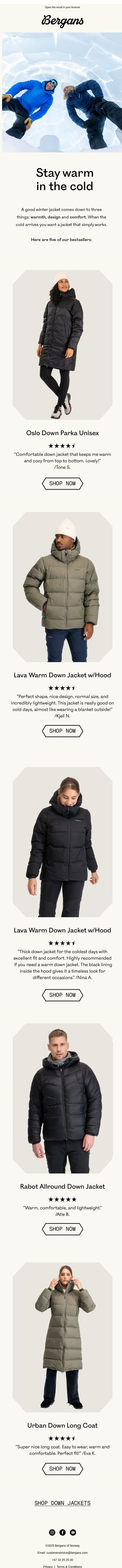 Stay warm in the cold! email from Bergans screenshot