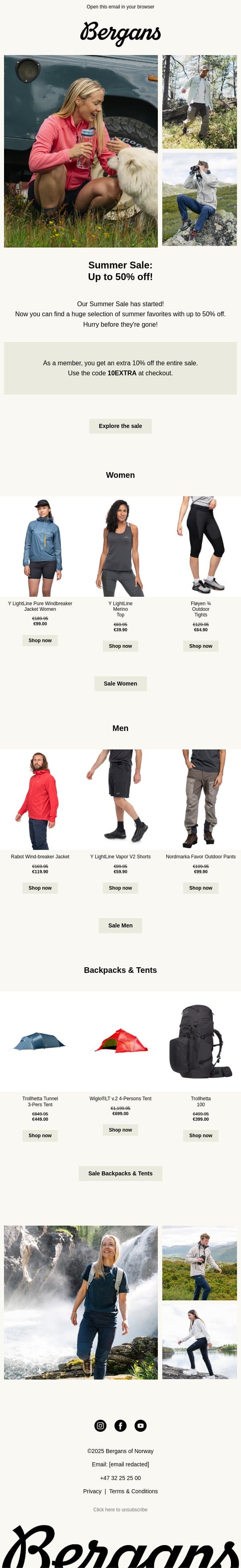 Summer Sale is here: Up to 50% off! email from Bergans screenshot
