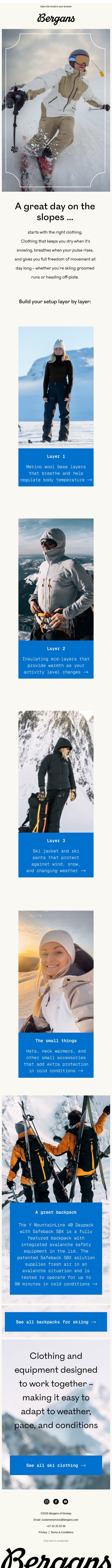 A great day on the slopes starts with the right clothing email from Bergans screenshot