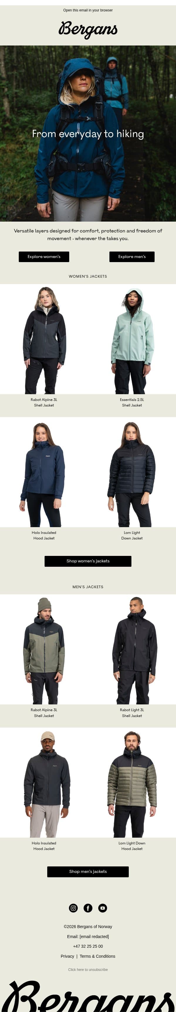 Find your next jacket email from Bergans screenshot