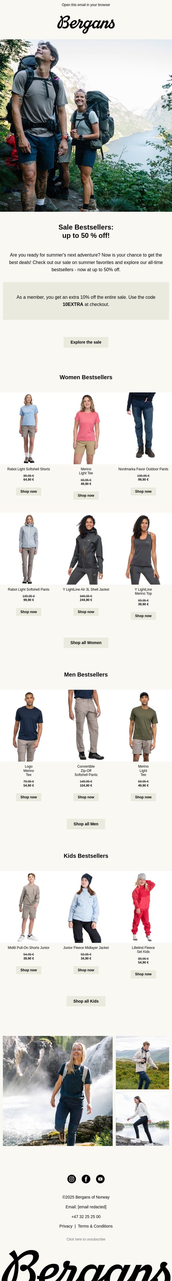 Don't miss out on these summer favorites! email from Bergans screenshot