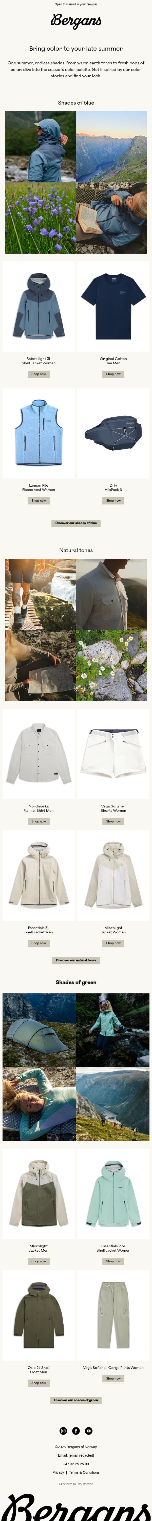 Colors of the season: Discover your summer palette email from Bergans screenshot